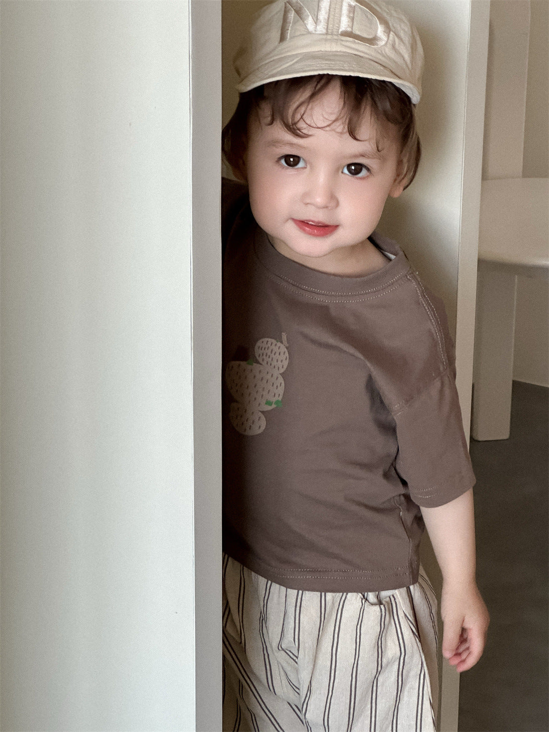 Children's Short-sleeved T-shirt Thin Clothing Korean Style Striped Children's Suit