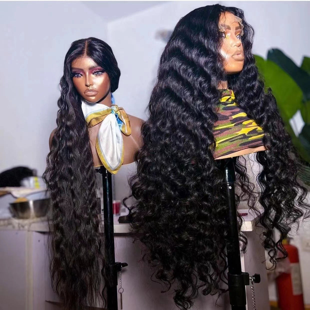Women's African Small Curly Hair Front Lace Wig Long Curls