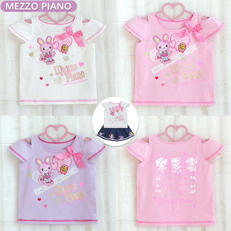 Children's Pianist Cute Short Sleeve Sweetheart Bow For Bunny Daughter Children's T-shirt