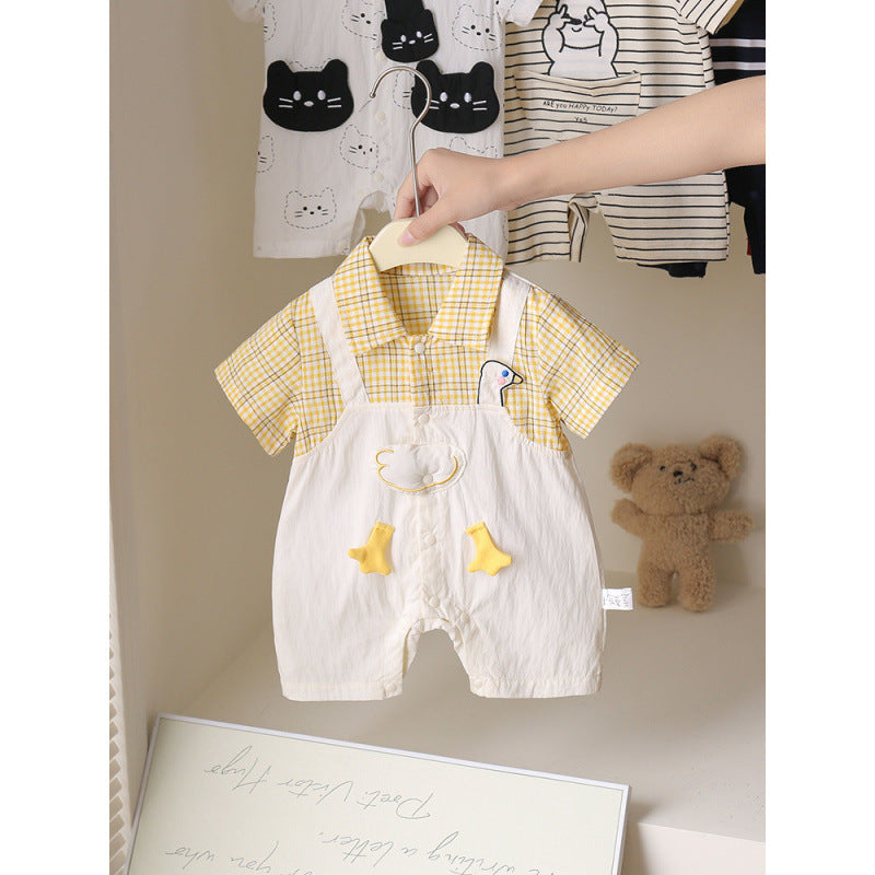 Moon Short Sleeves For Infants Jumpsuit Born Shirt Fake Two-piece Jumpsuit, Climbing Suit