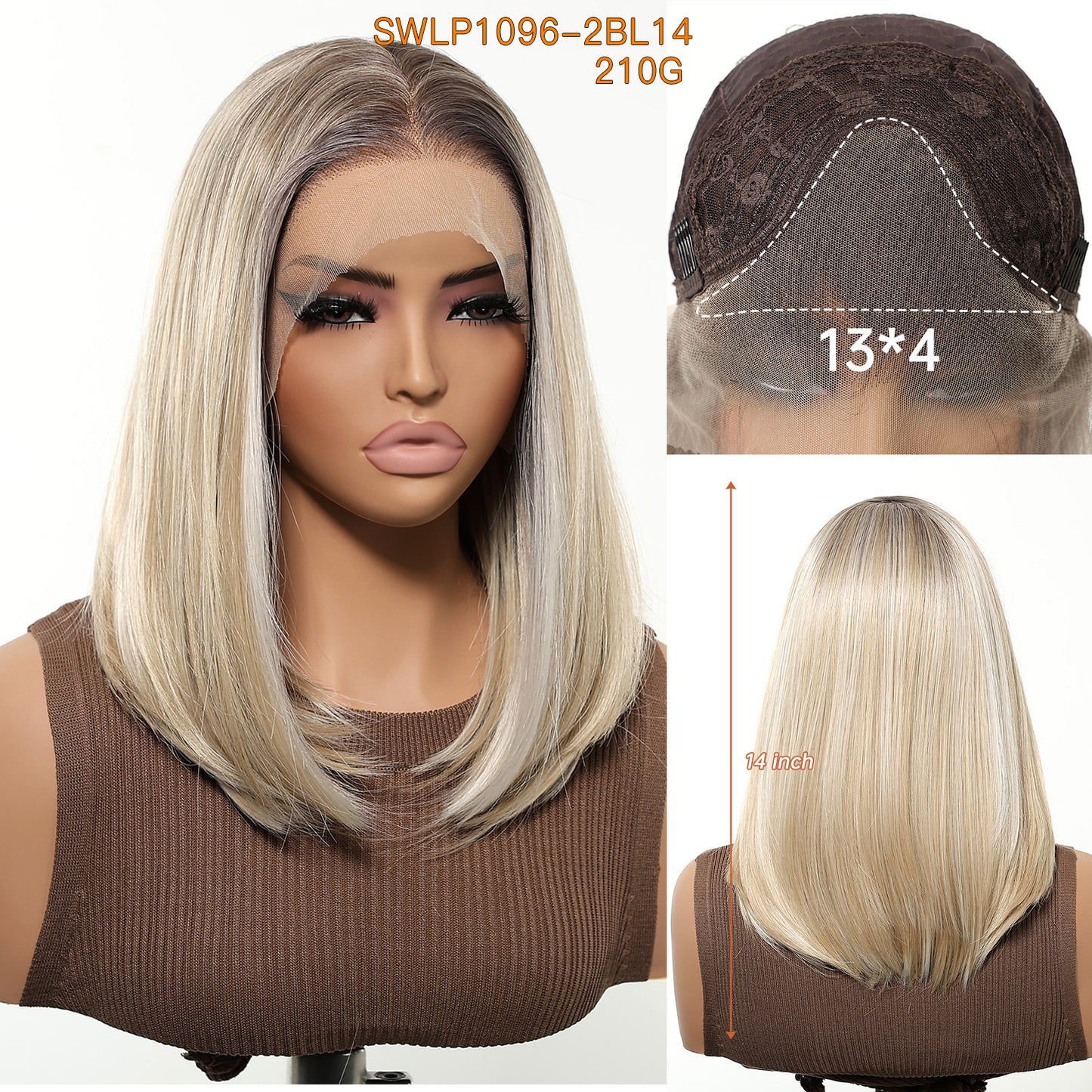 Women's Crocheted Lace On Forehead Fiber Gradient Golden Wig Short Straight Hair