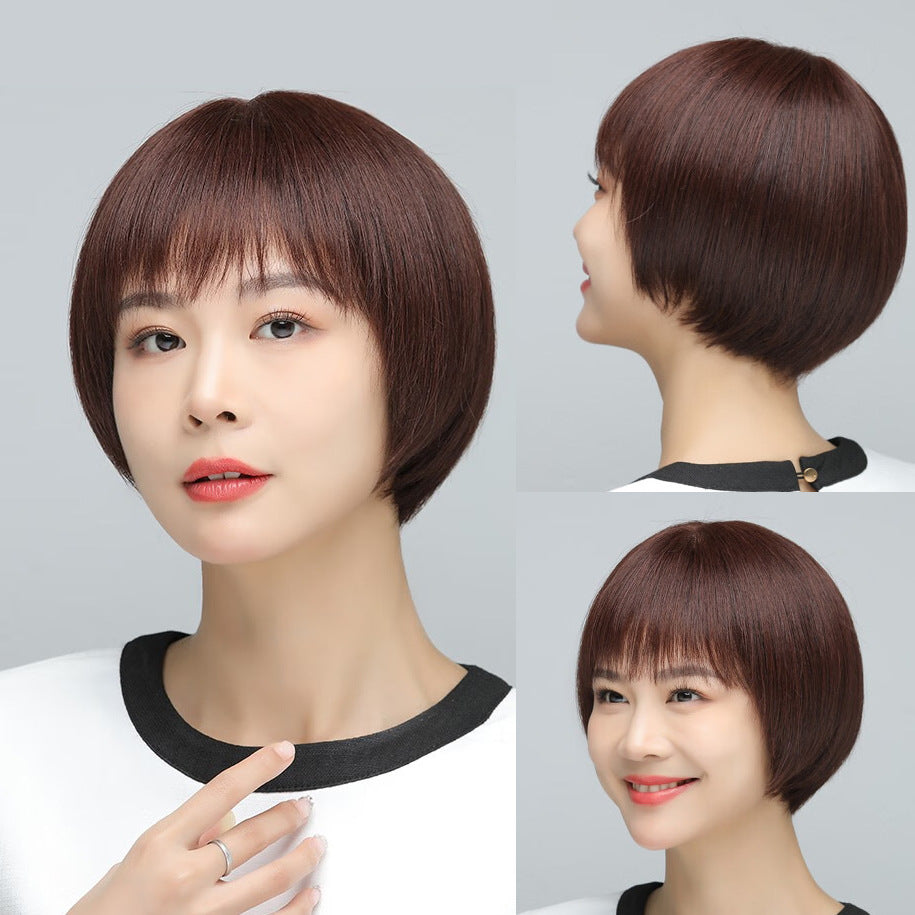 Women's Fashion Artificial Human Mixed Hairline Light Natural Wig Short Straight Hair