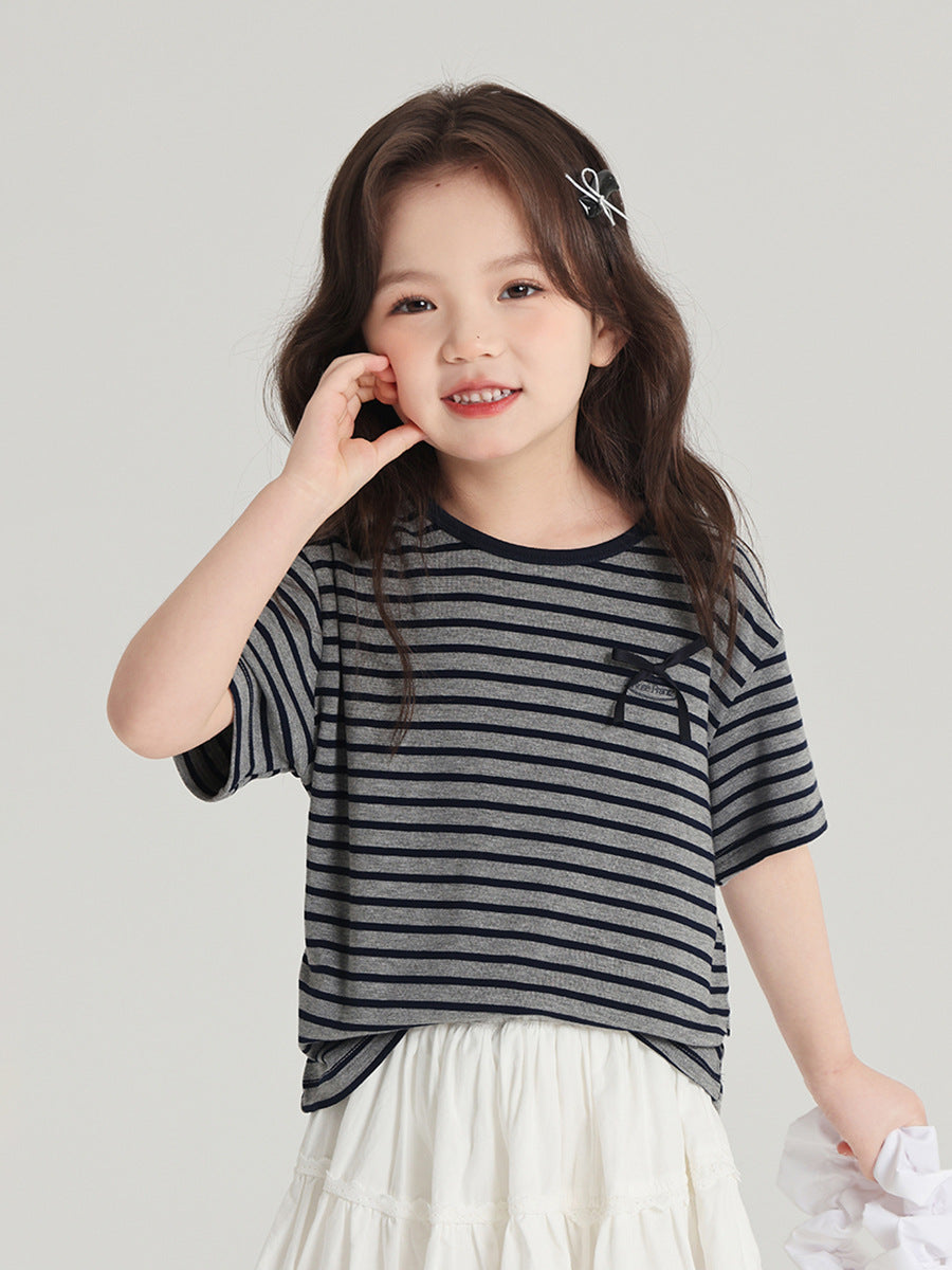 Children's Striped Short Cute Round Neck Sleeve Children's T-shirt