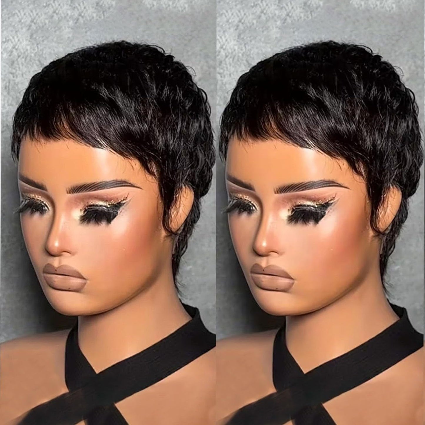 Women's Fashion African Black Layered Sheath Wig Short Straight Hair