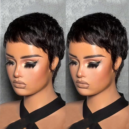 Women's Fashion African Black Layered Sheath Wig Short Straight Hair