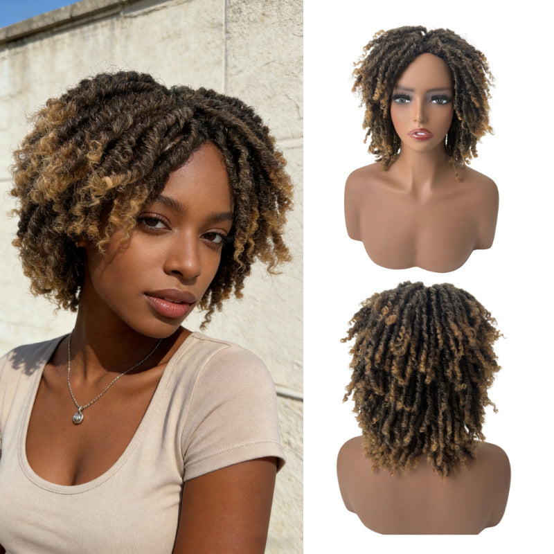 Women's African Dreadlocks Full Top Fiber Rose Wig Short Curly Hair