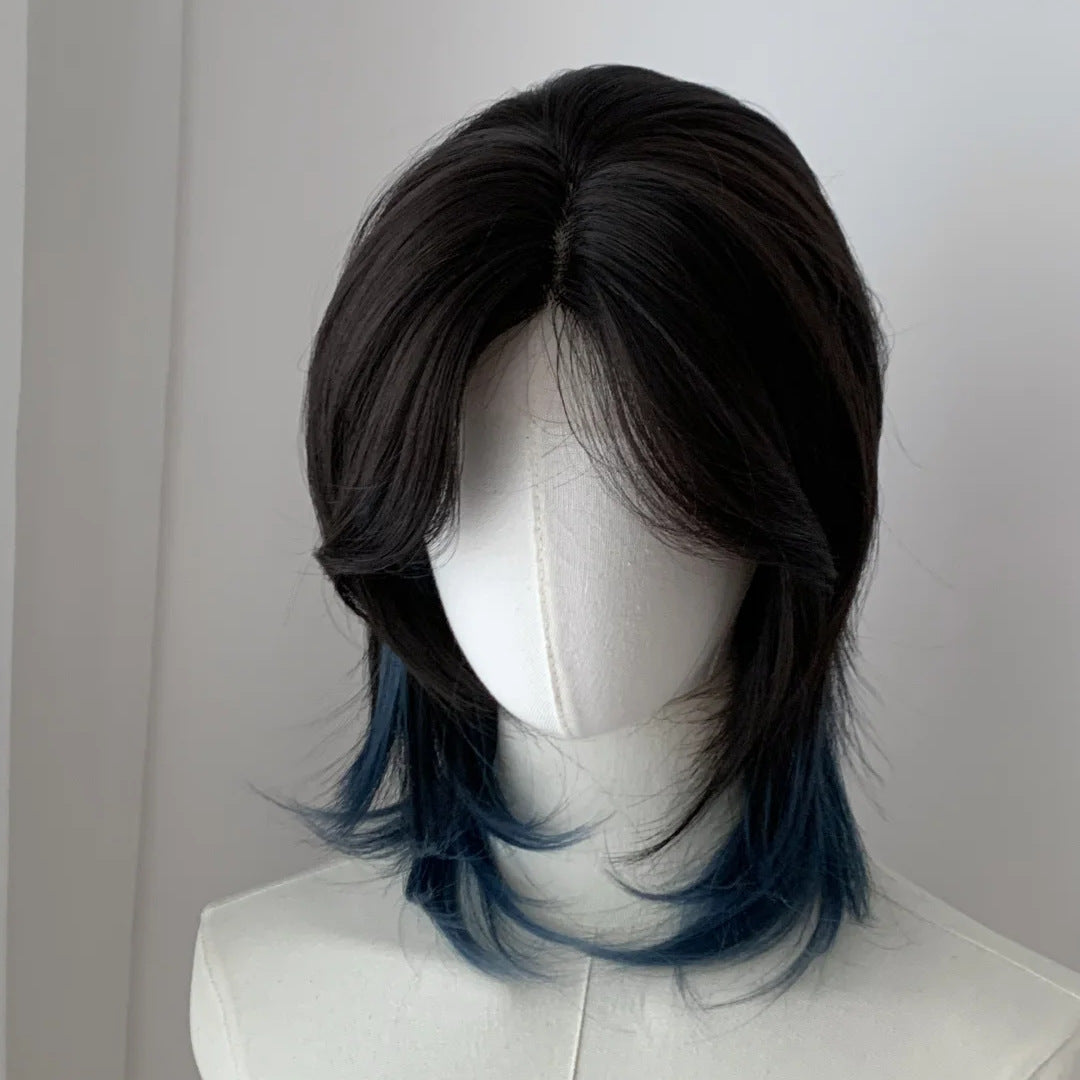 Women's & Men's Wolf Tail Mid-length Fashion Layered Fluffy Dyed Anchovy Head Wig Short Curly Hair