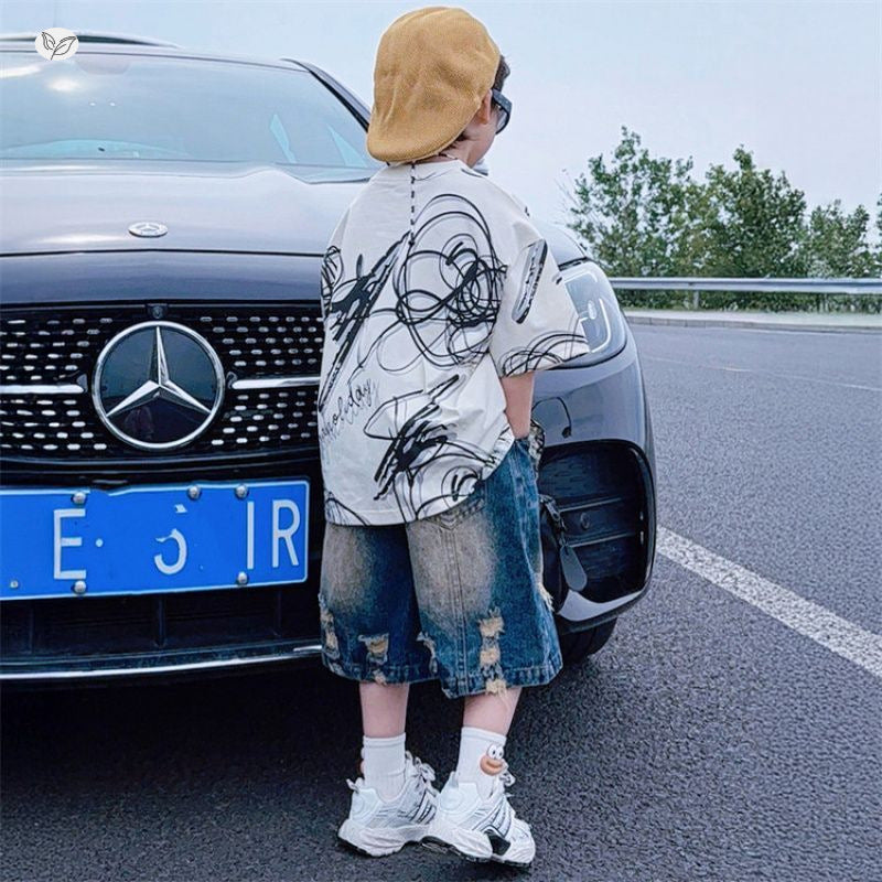 Summer Middle Big Pattern Denim With Children's Pants