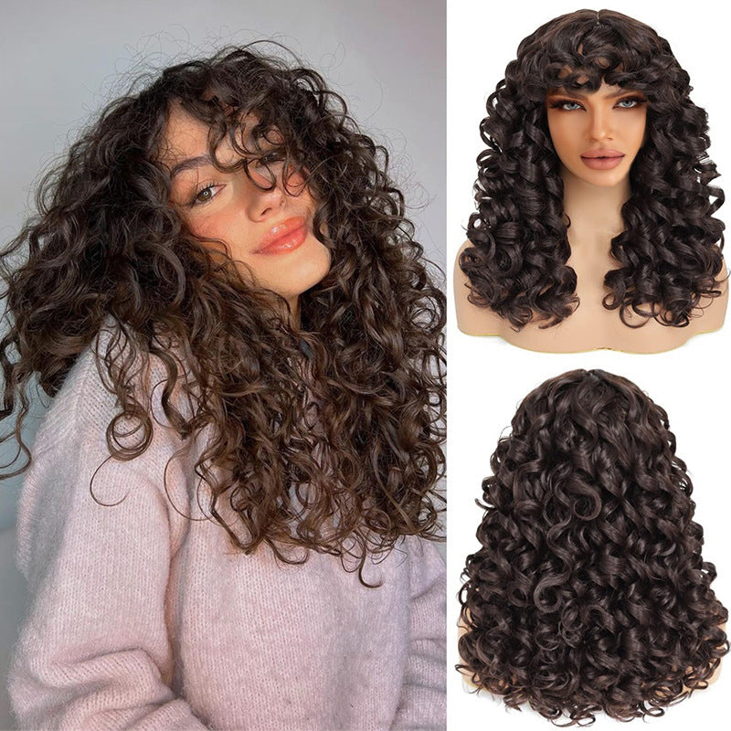 Women's African Small Volume Fiber Fluffy Short Wig Long Curls