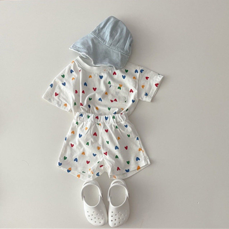 Refreshing Cotton Short Sleeve Summer Love Children's Suit