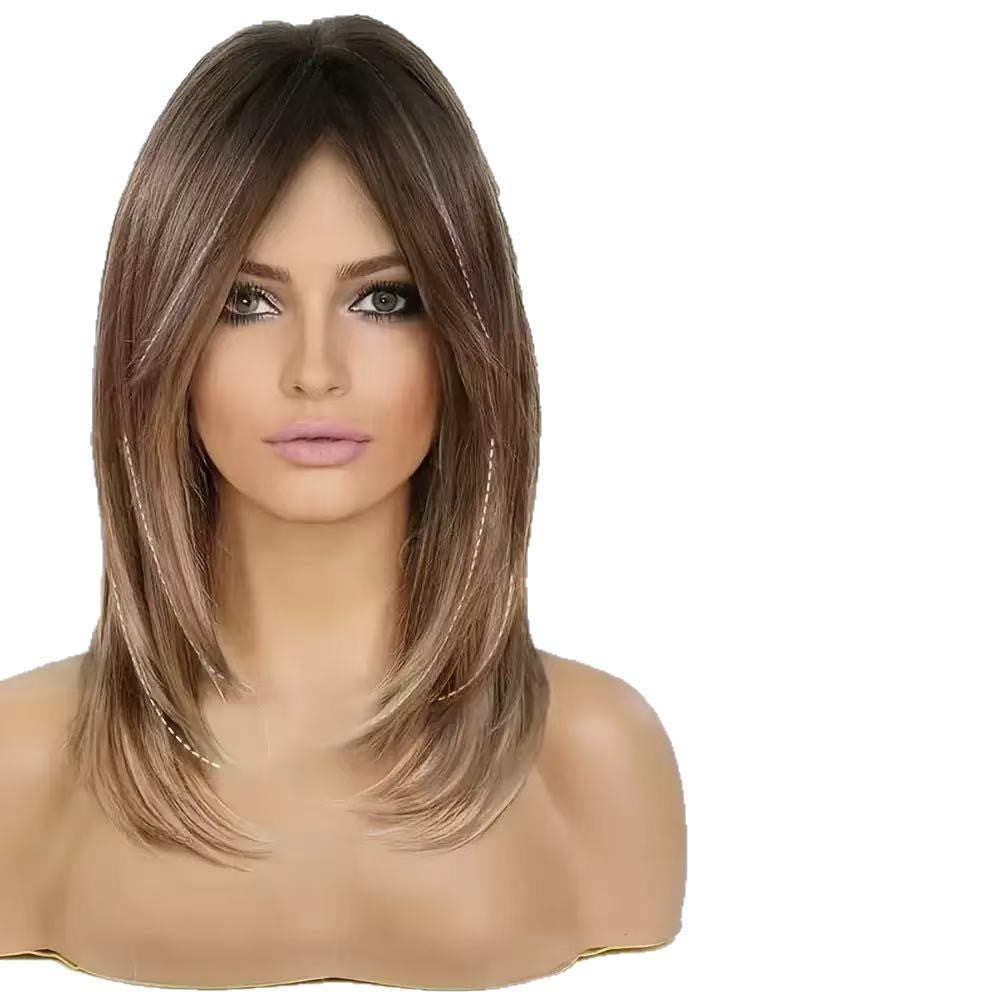 Red Brown Bangs Straight Hair Mechanism Chemical Wig Long Curls