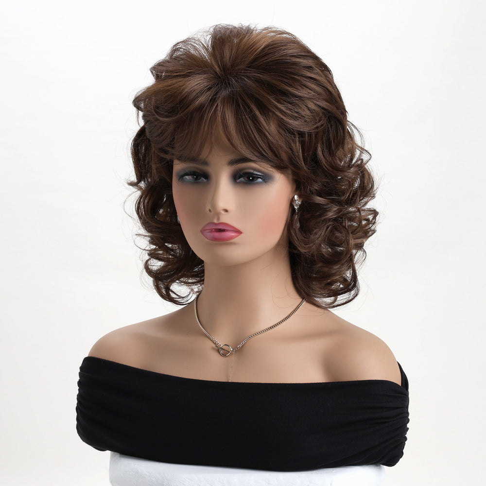 Women's Side Bangs Fluffy Head Cover Wig Short Curly Hair
