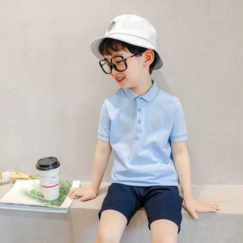 Children's Summer Korean Style Short-sleeved Medium Big Cotton Shirt Polo Children's T-shirt