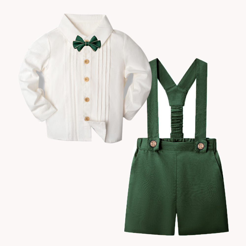 Children's Summer Clothing Solid Color Shirt Overalls Dress Two-piece Set Children's Suit
