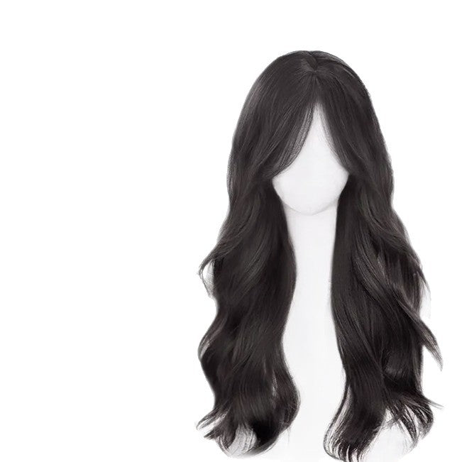 Women's Fashion Gray White Mixed Color Short Curly Hair Side Bangs Long Straight Wig