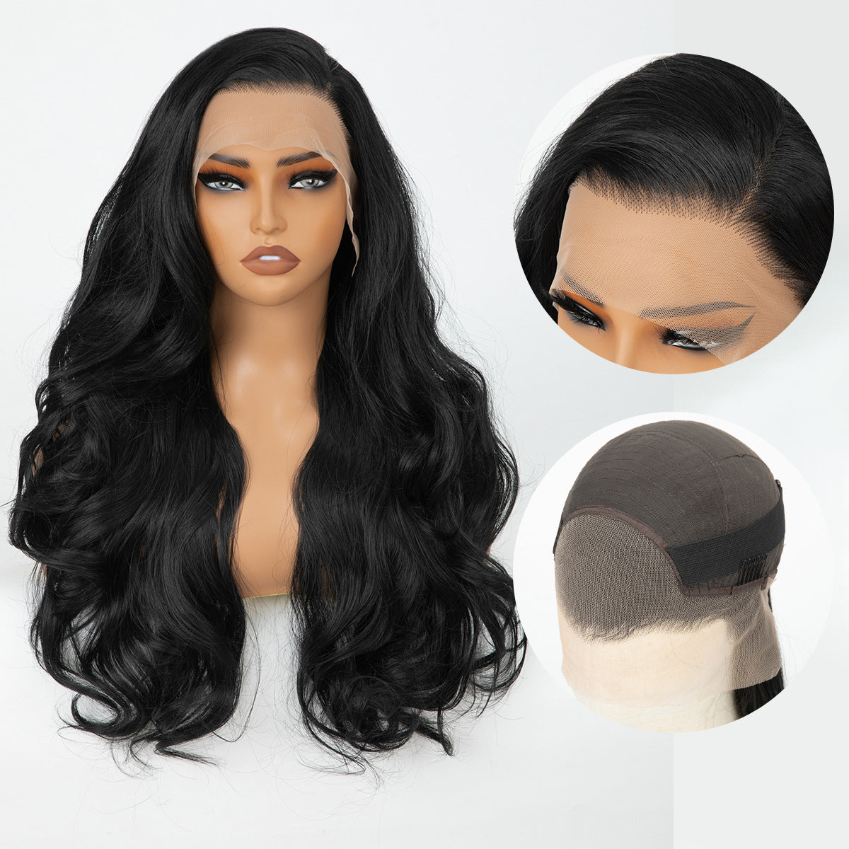 Forehead Lace Headband Hand-woven Long Curly Hair Black Other Wig