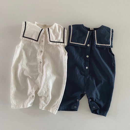 Women's & Men's Summer Thin Sailor Collar Romper Bag Jumpsuit, Climbing Suit