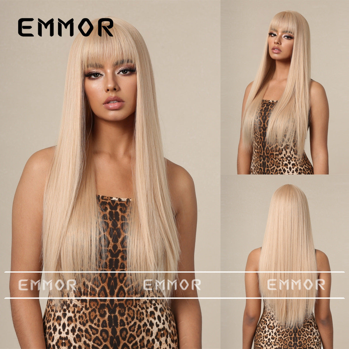 Bangs Champagne Brown Hair Dignified Goddess Chemical Long Straight Wig