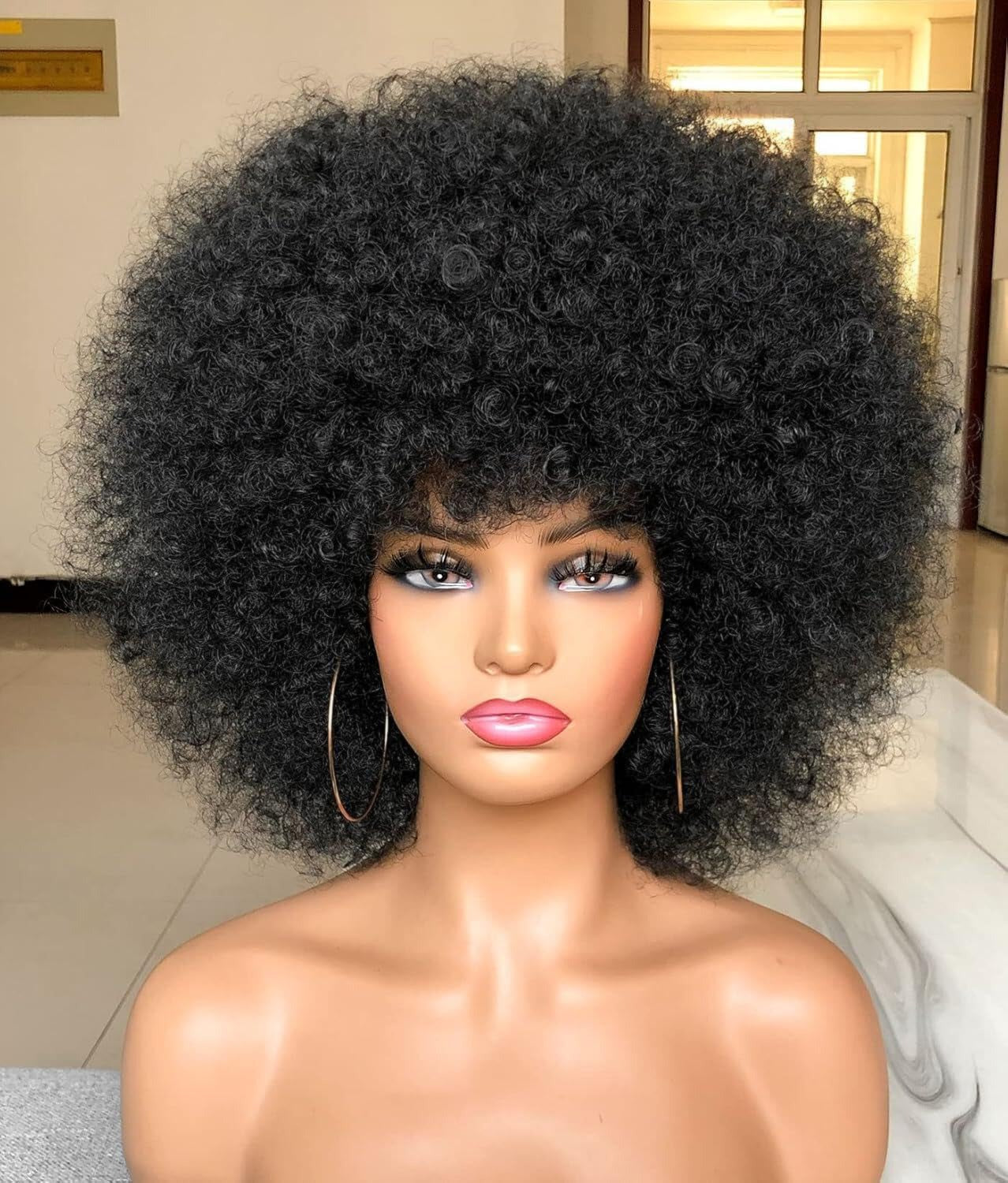 Black Small Volume Afro Caterpillar Fluffy Wig Short Curly Hair