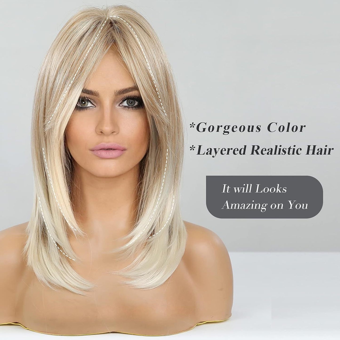 Women's Fashion Hair Golden Medium Chemical Fiber Mechanism Long Straight Wig