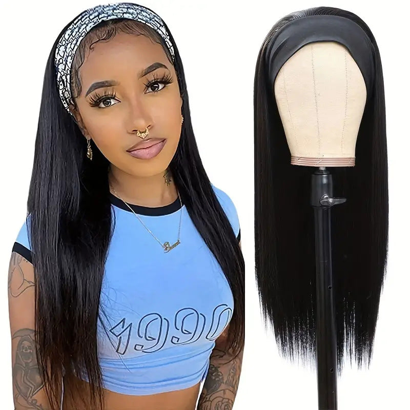 Band Inch Fashion Brown Gold Mixed Color Fiber Long Straight Wig
