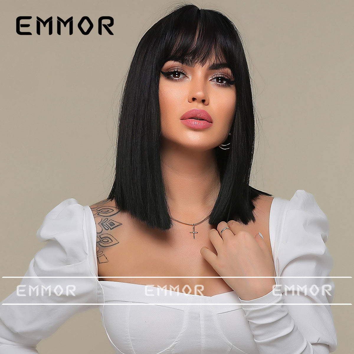 Unique Women's Fashion Natural Black Bangs Wig Short Straight Hair