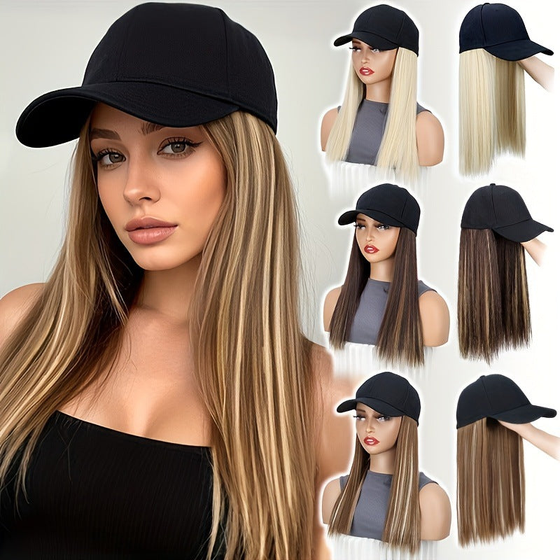 One-piece Hat Short Straight Hair Female Collarbone Length Haircut Wig Long Curls