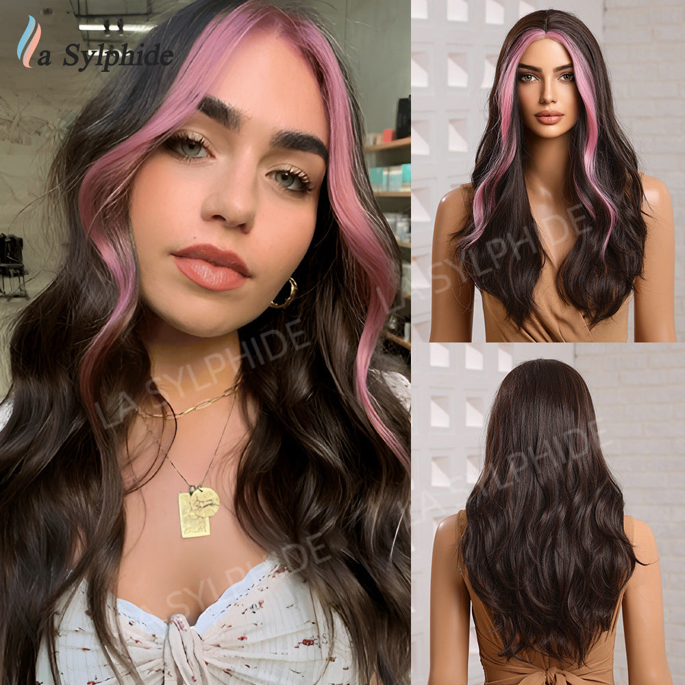 Fiber Chemical Mid-point Simulation Gradient Golden Pick Pink Wig Long Curls