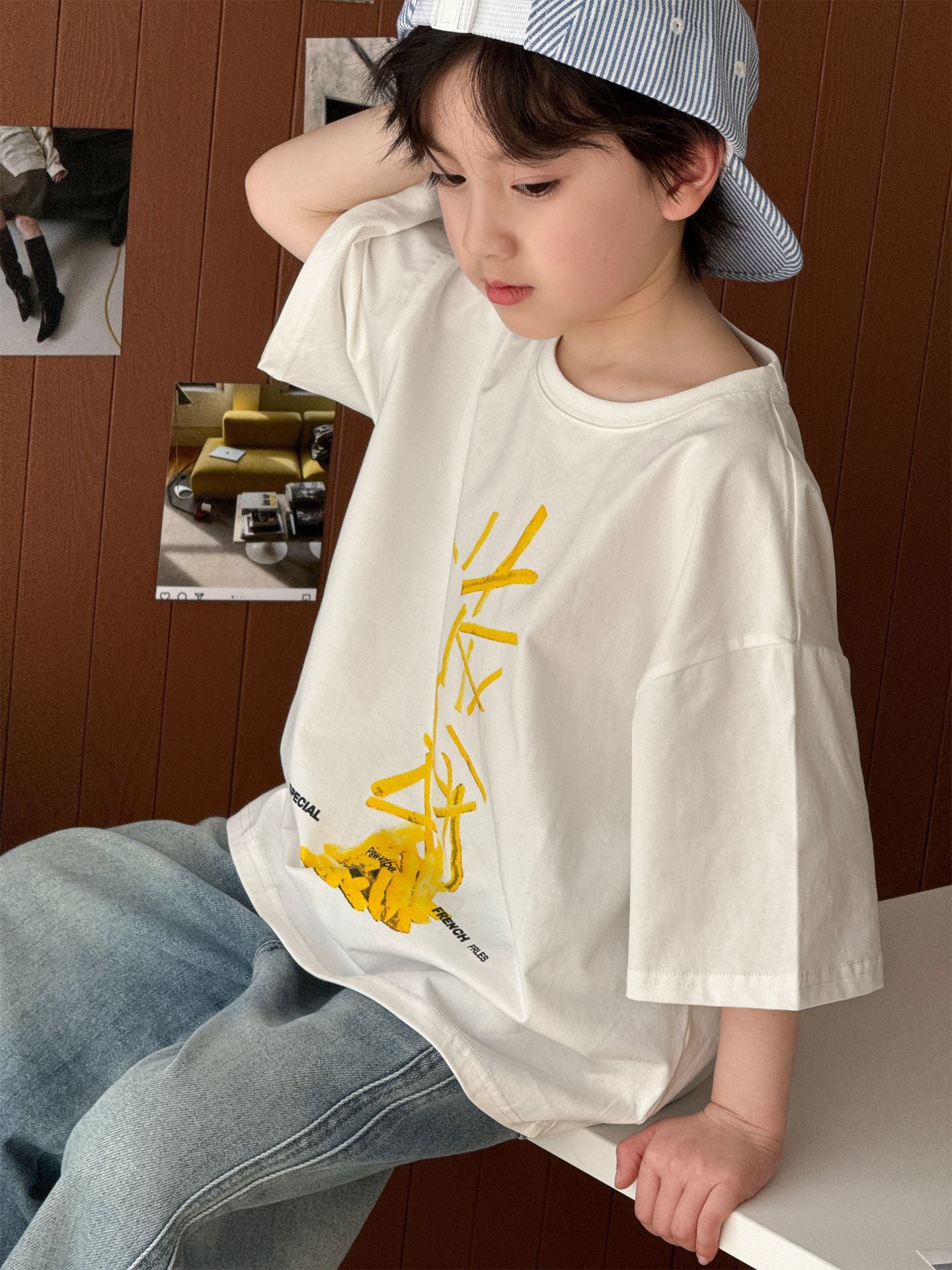 Children's Boys Fun French Fries Printing Casual Children's T-shirt