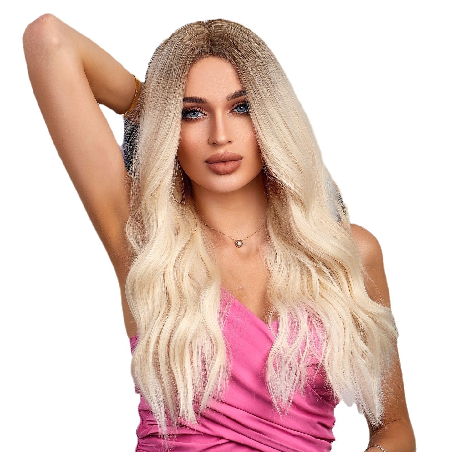 Full Head Curly Hair Fiber Golden Gradient Medium Points Without Wig Long Curls