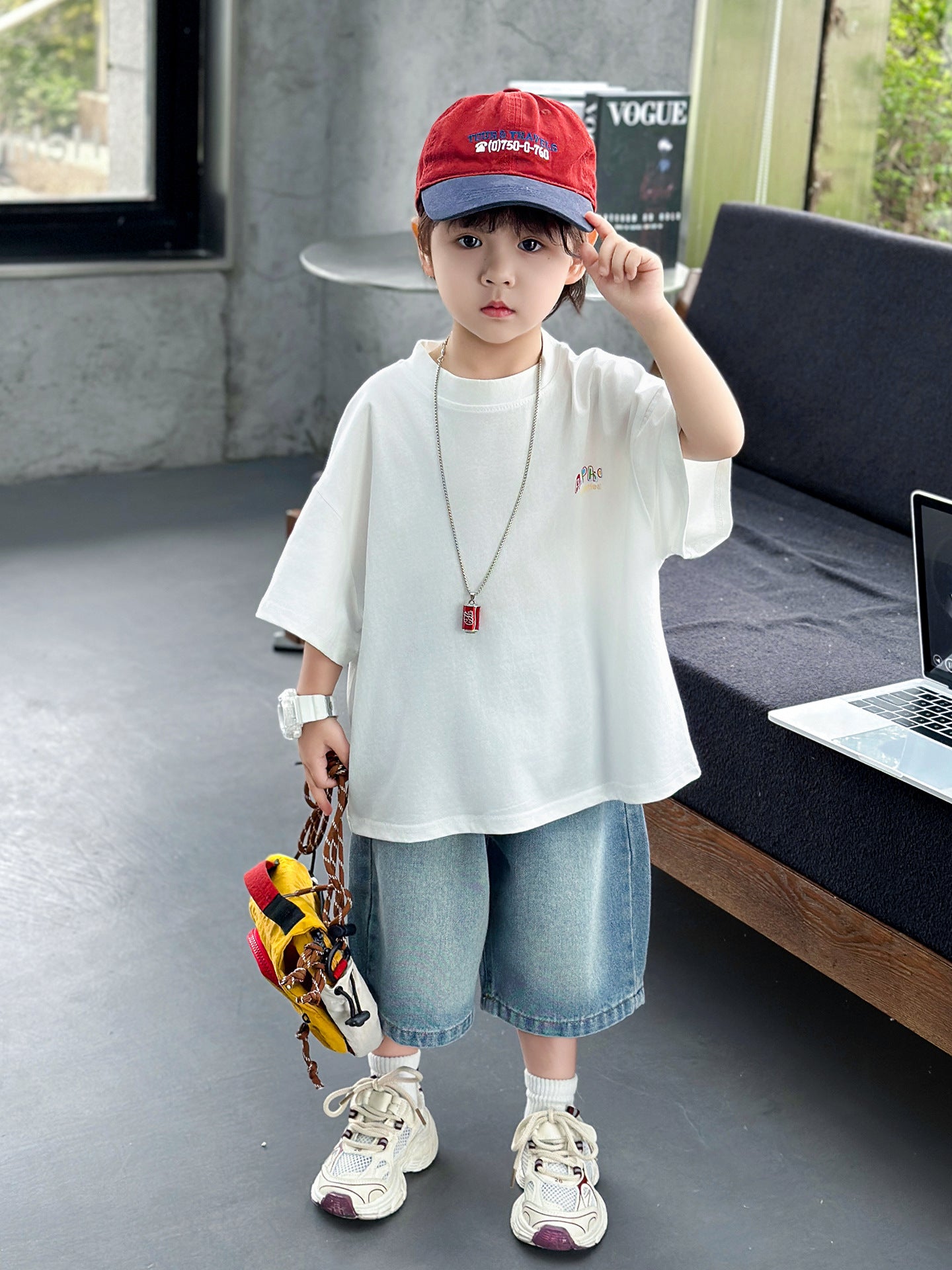 Children's Summer Korean Fashionable Cool Short-sleeved Jeans Two-piece Children's Suit