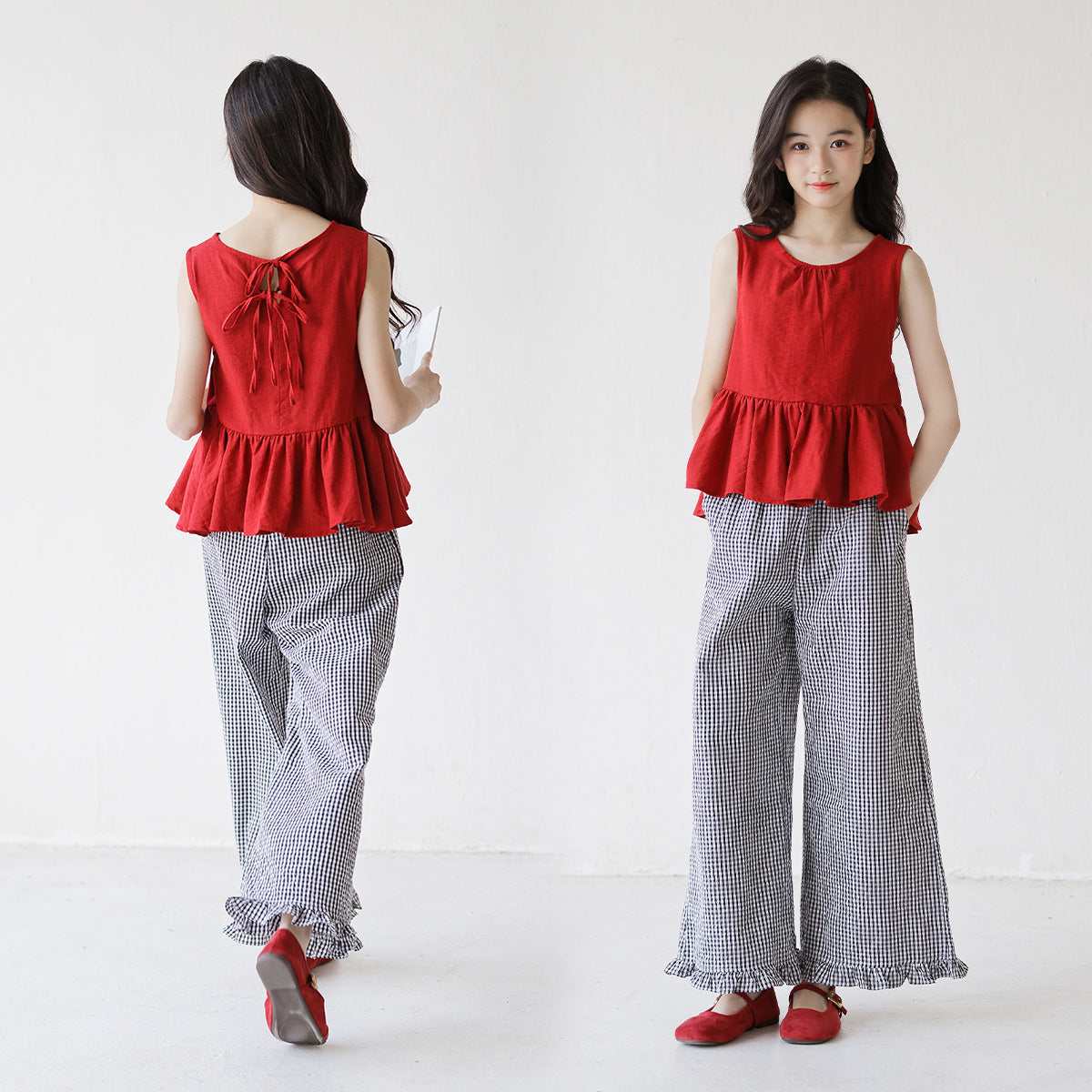 Style Plaid Trousers Red Doll Shirt Children's Suit