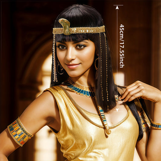 Cleopatra Headgear With Snake Head Accessories Black Hair Sheath Long Straight Wig