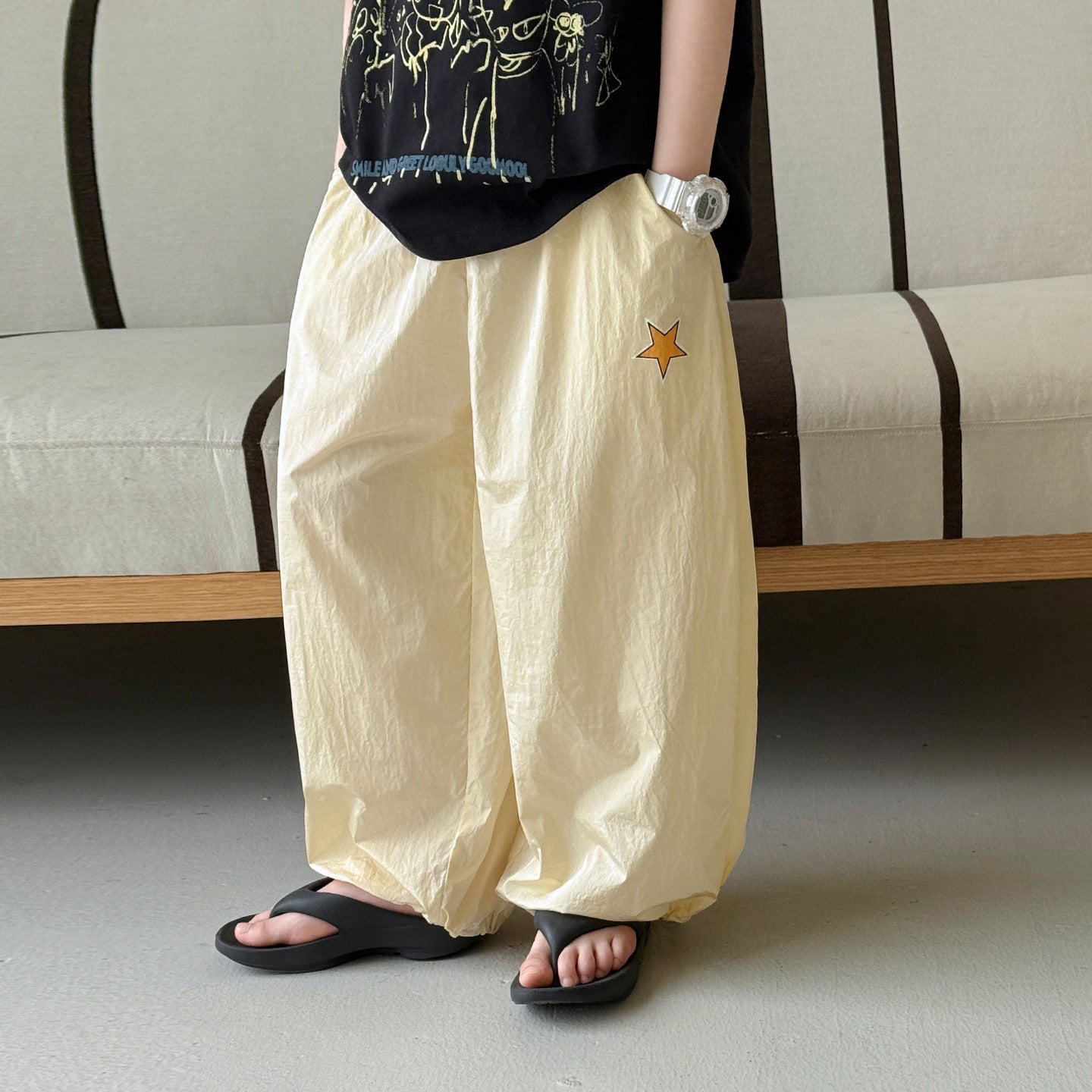 Children's Boys Summer Clothes Korean Labeling Design Drawstring Lightweight Breathable Anti Children's Pants