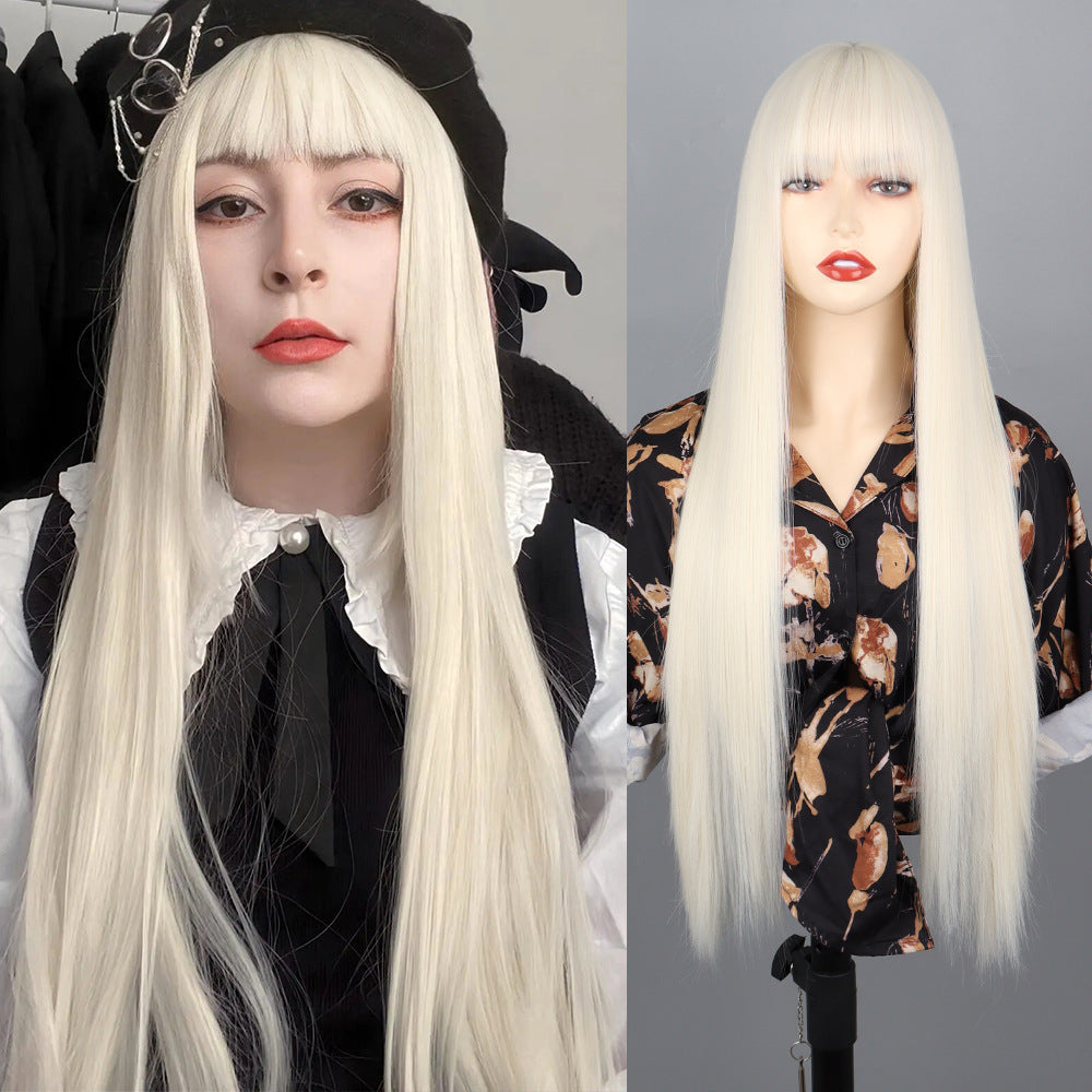 Women's Fashion Inch Light Golden Bangs Hair Long Straight Wig