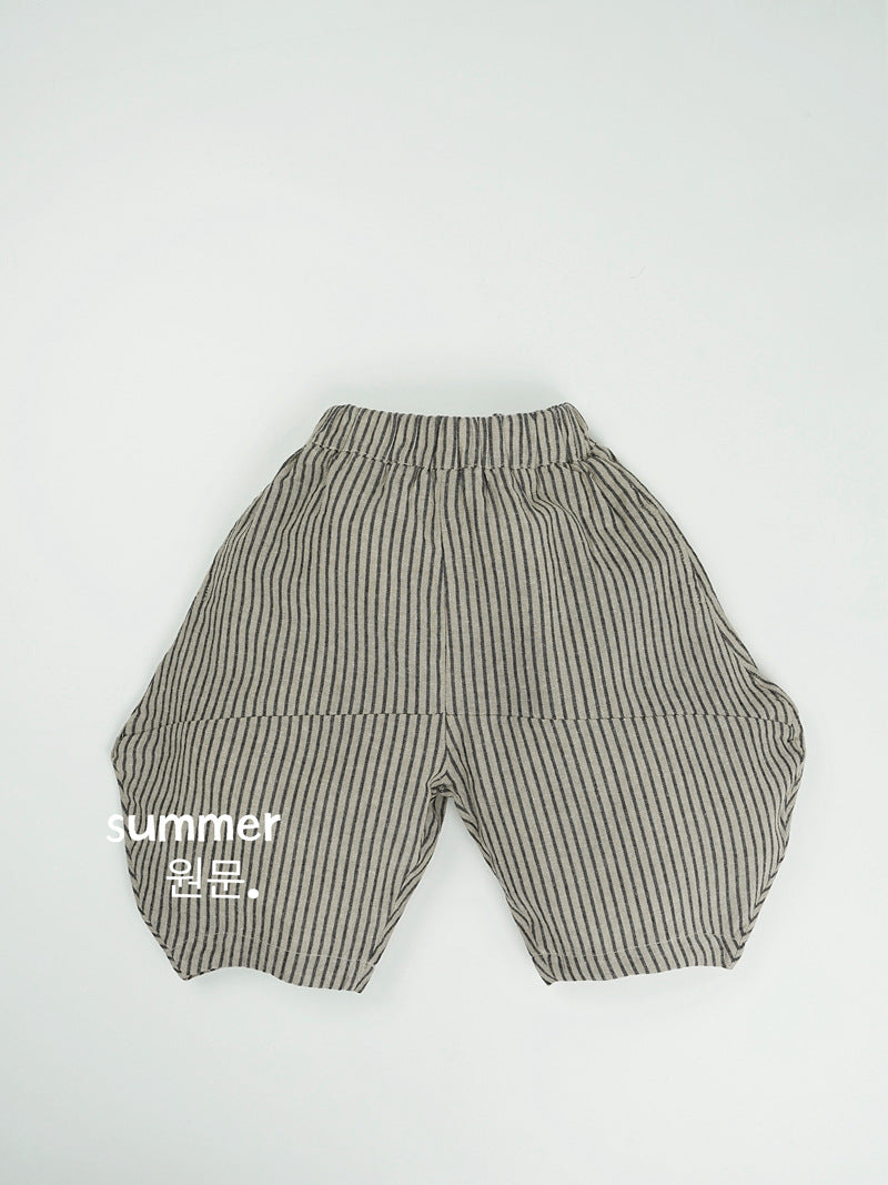 Children's Contrast Color Vertical Striped Boys Loose Casual Cropped Children's Pants