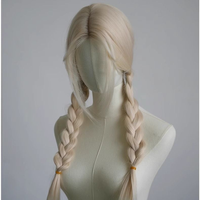 Female White Gold Color Forehead Lace Mid-length Golden Hair Blonde Long Straight Wig