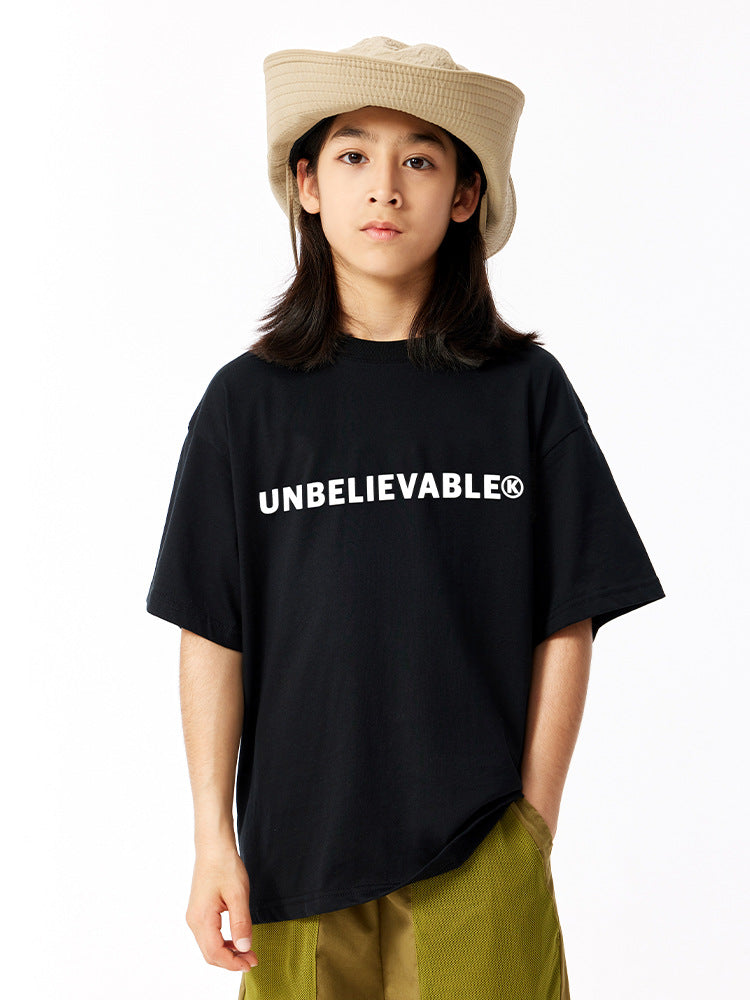 Children's Boys American High Street Short-sleeved Medium Big Casual Cotton Top Children's T-shirt