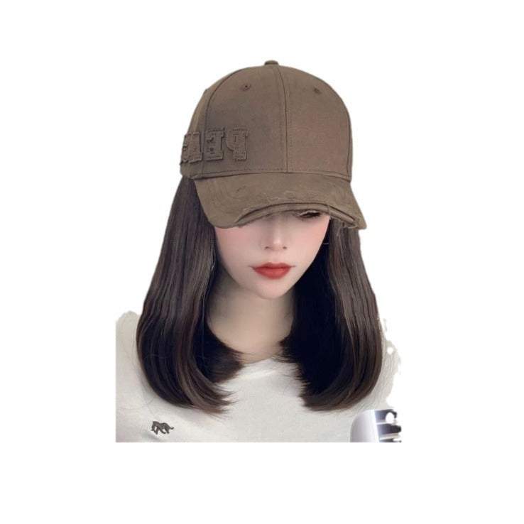 Side Seam Label Peaked Cap Baseball Integrated Trend Hat Wig Long Curls