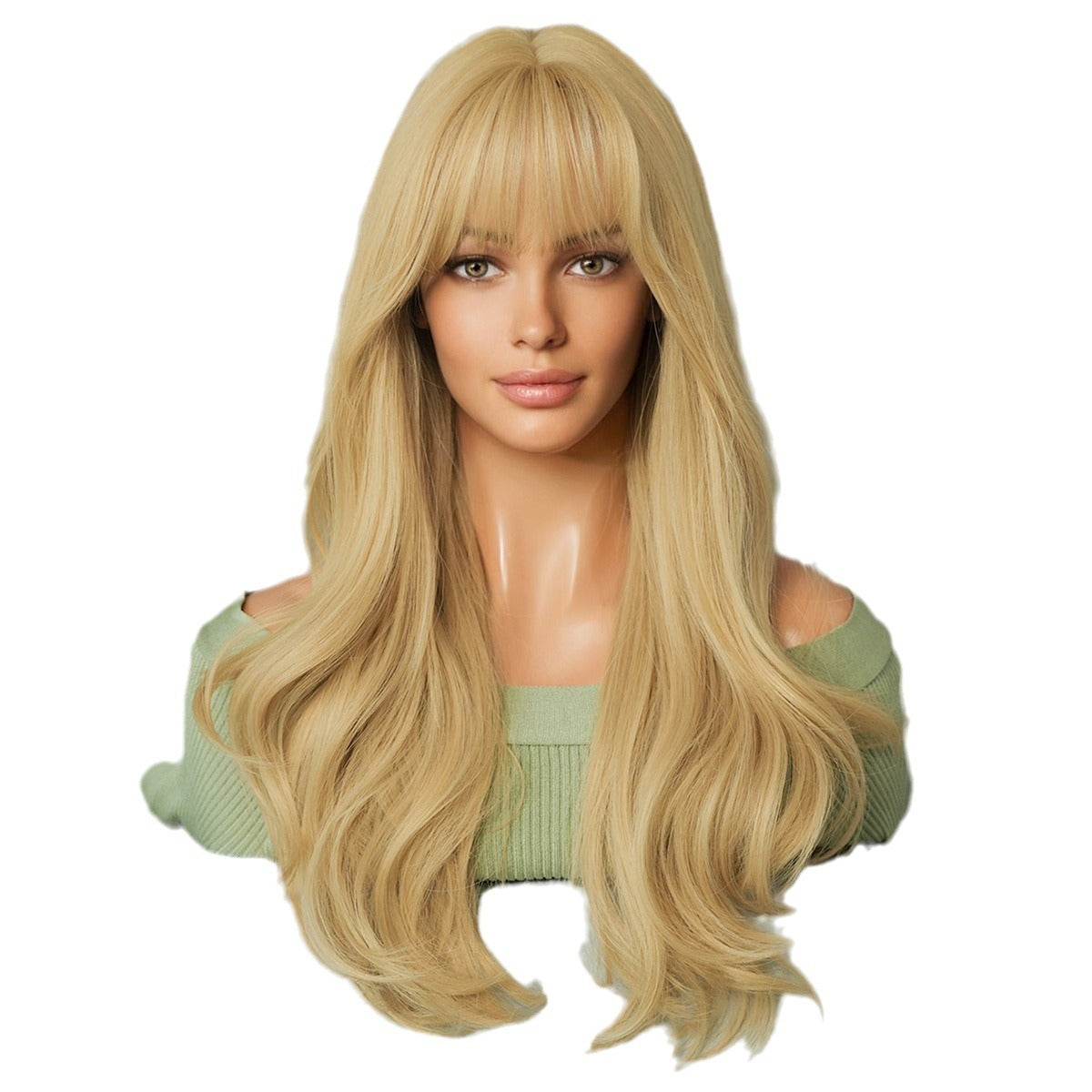 Women's Natural Golden Curly Hair Fringe Taylor Swift Blonde Chemical Wig Long Curls