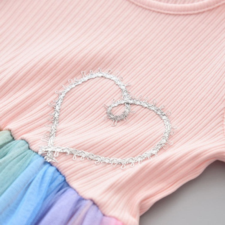 Sunken Stripe Mesh Korean Style Fashionable Fashion Children's Dress