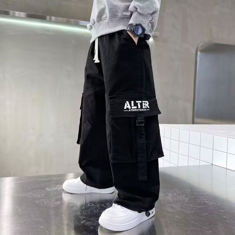 Children's Straight Casual Early Autumn Thin Medium Big Overalls Children's Pants