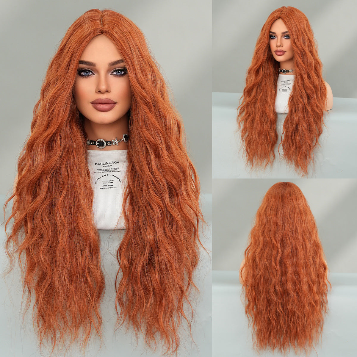 Black Hair Body Wave Curly Middle Part Natural Chemical Wig Long Curls