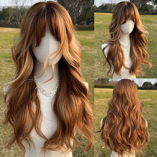 Women's Red-brown Wavy Cut Fiber Curly Hair In Wig Long Curls