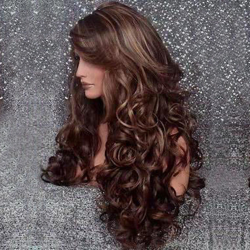 Women's Fashion Side Bangs Curly Hair Fiber Head Wig Long Curls