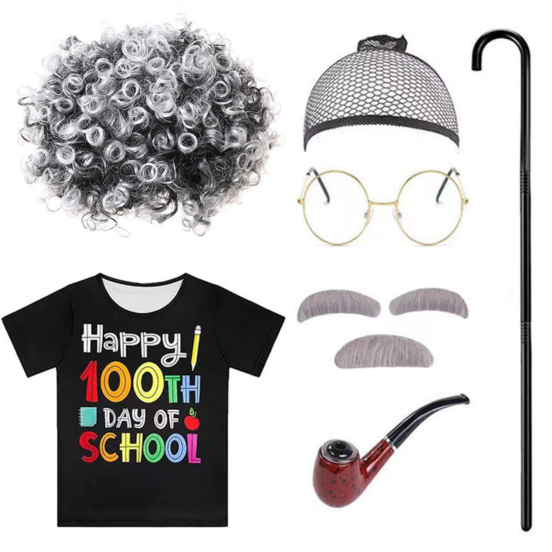 Cool Graceful Grandpa School Clothing Set Cos Wig