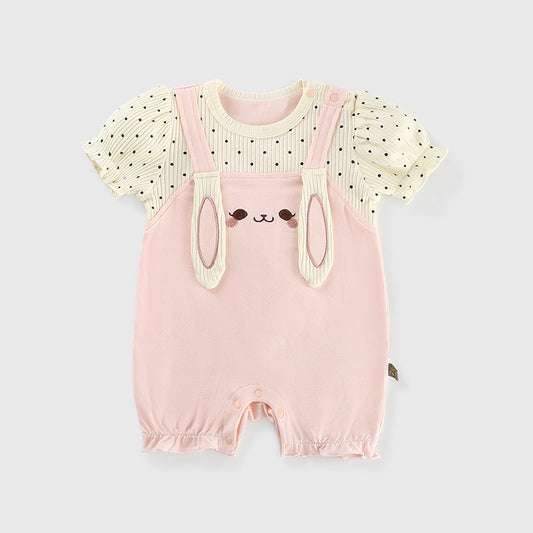 Summer Pink Cartoon Jumpsuit Comfortable Romper Bunny Jumpsuit, Climbing Suit