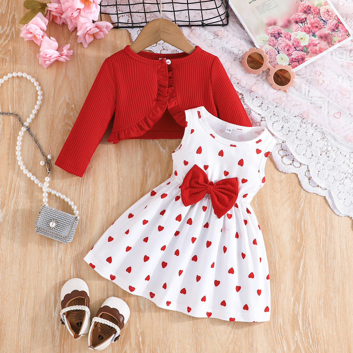 Fashion Long Sleeve Coat Heart Printing Vest Children's Suit
