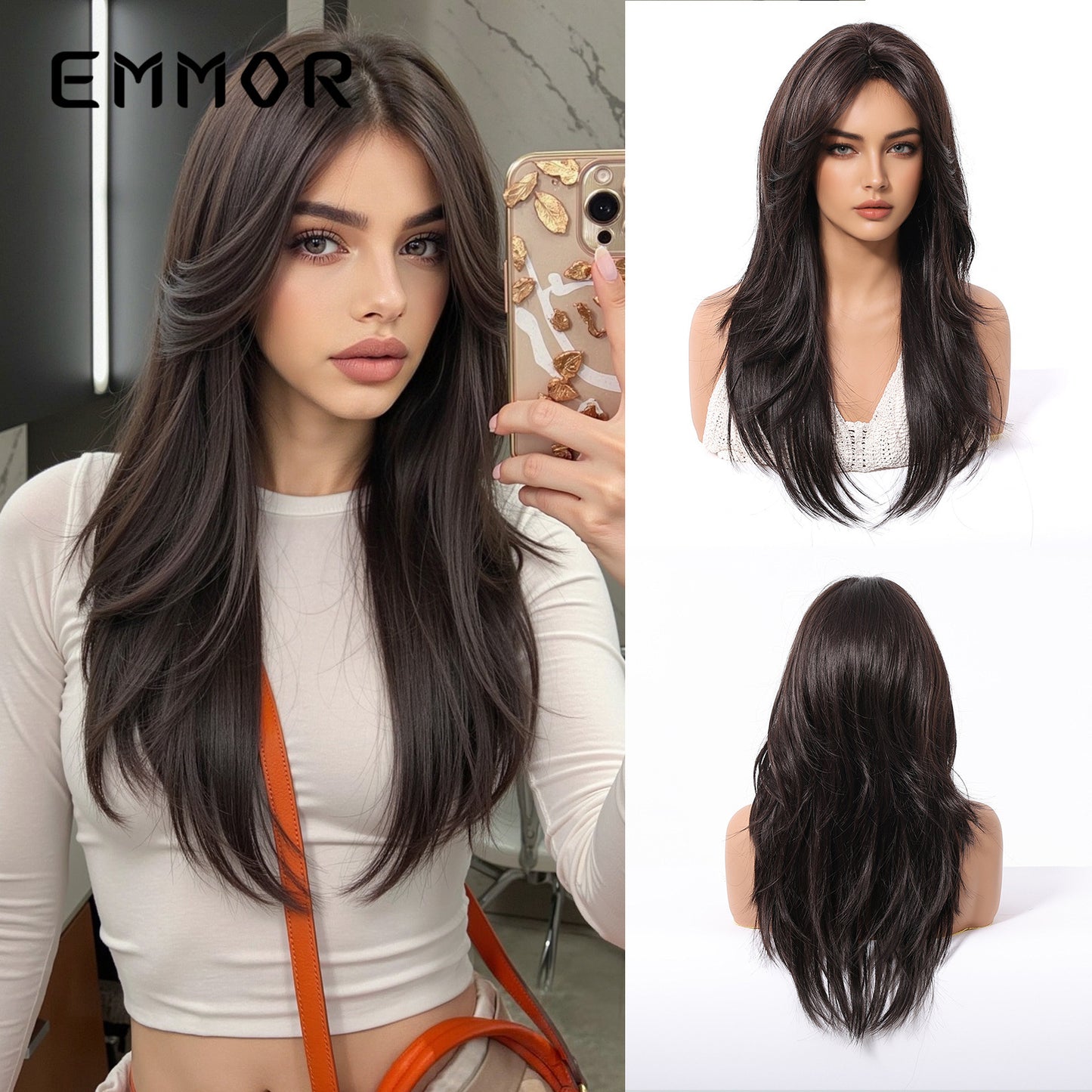 Bangs Face Trimming High-level Natural Black Long Straight Wig