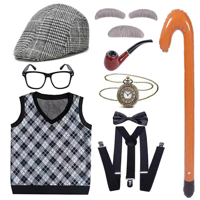 Children's Grandpa Vest Clothing School Day Old Beard Cos Wig